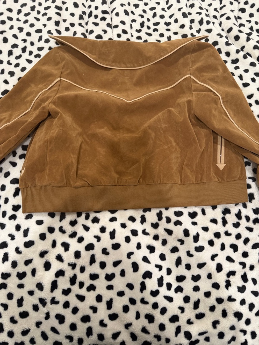 Avec Les Filles Brown Suede Bomber Jacket with Contrast Piping - Picture 3 of 3